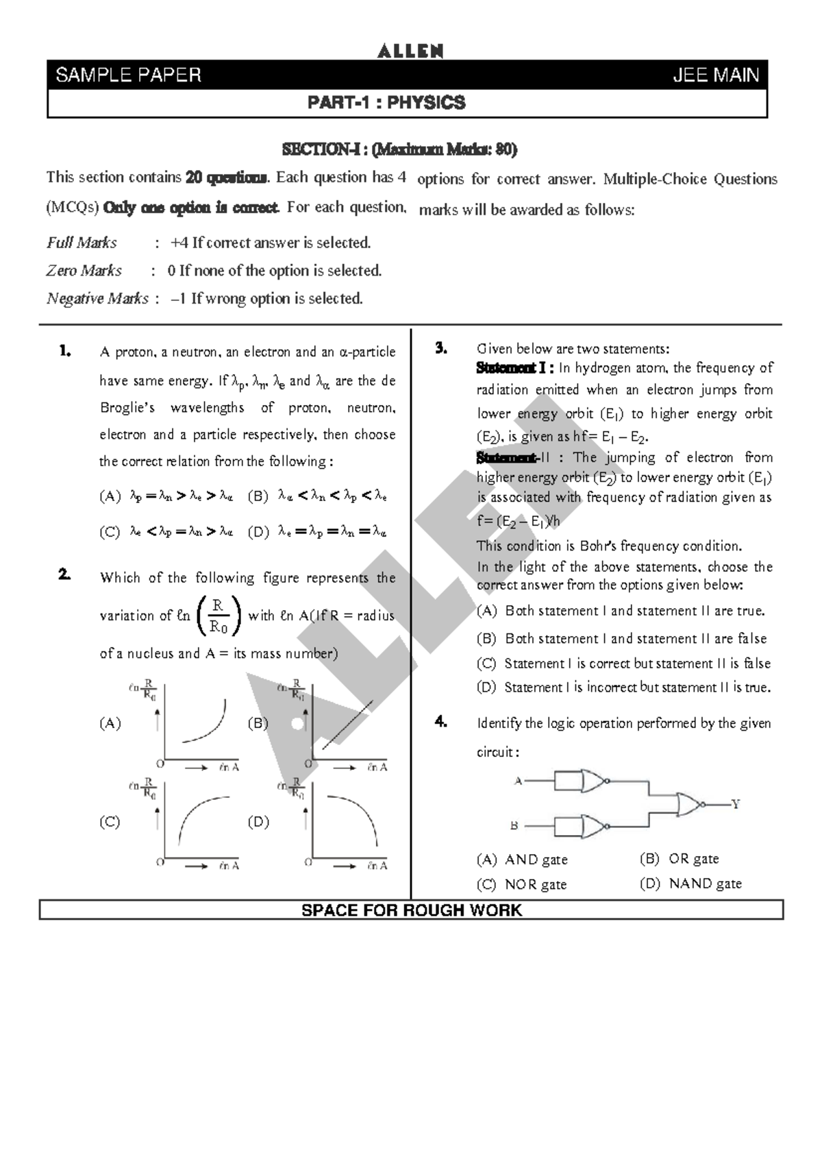 JEE MAIN 2024 SAMPLE PAPER: PHYSICS, CHEMISTRY & MATHS - Studocu