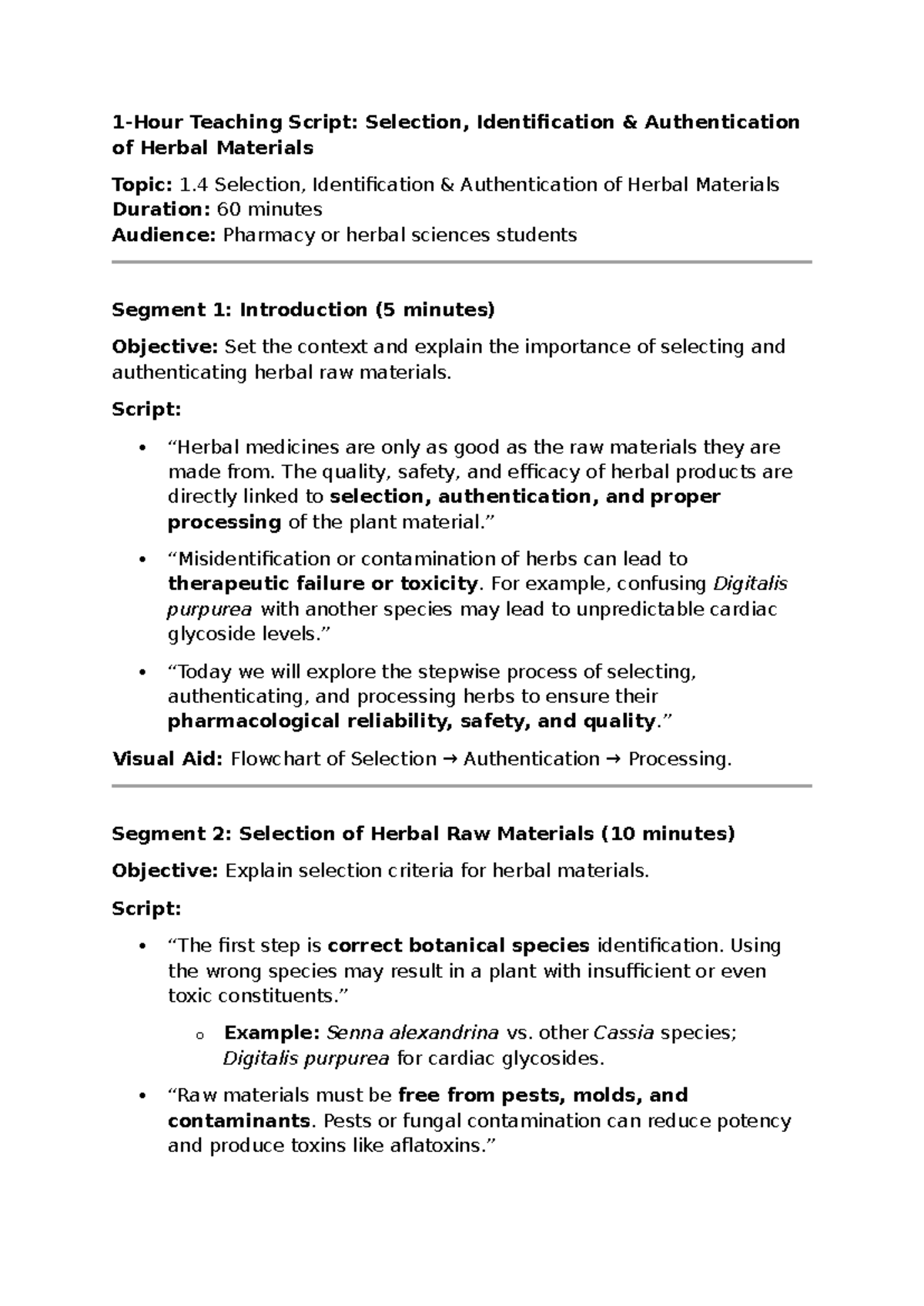 Teaching Script: Selection & Authentication of Herbal Materials (PHAR ...