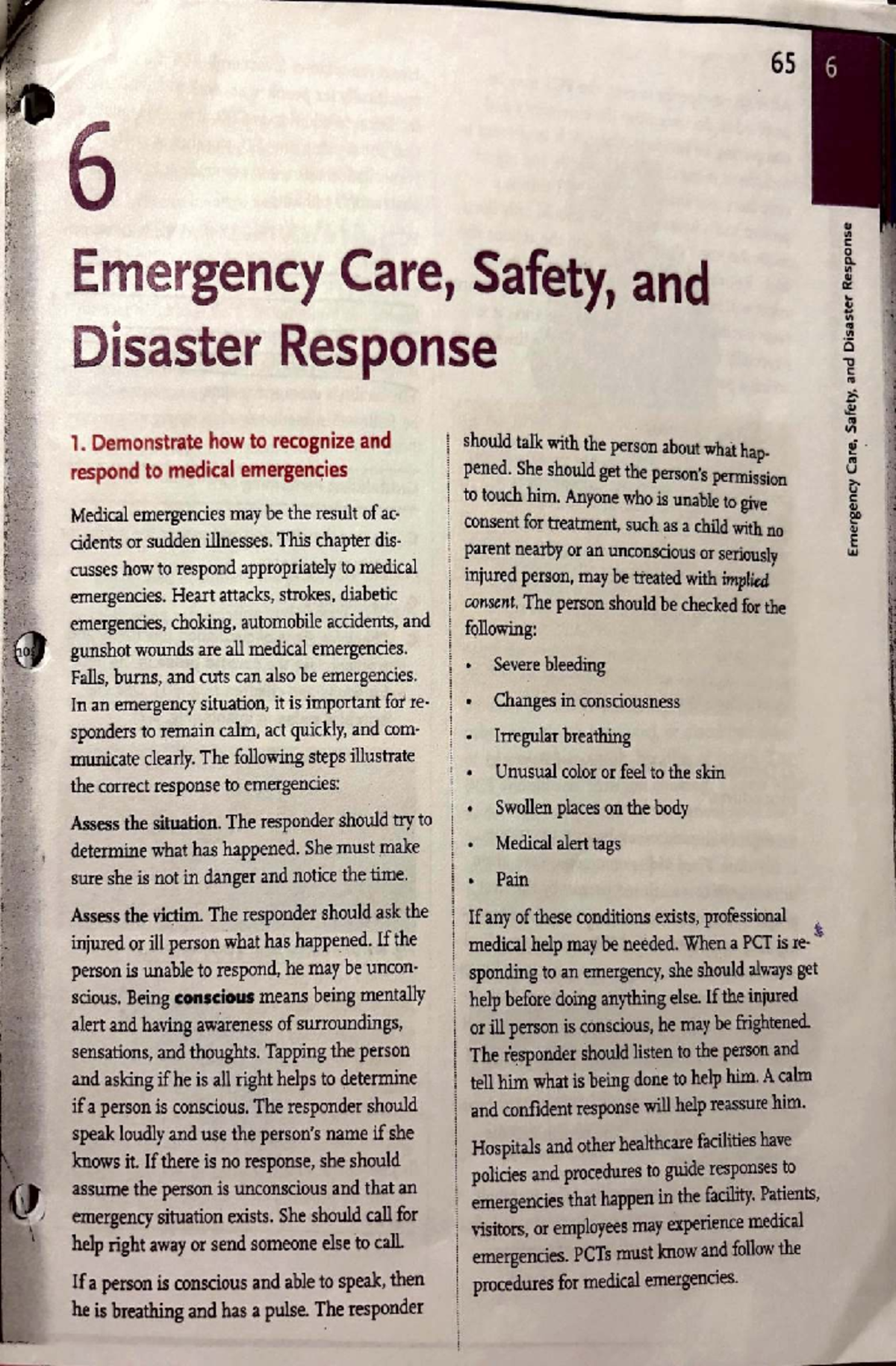 Final Exam Review Notes for Course Code 101: Emergency Care & Safety ...