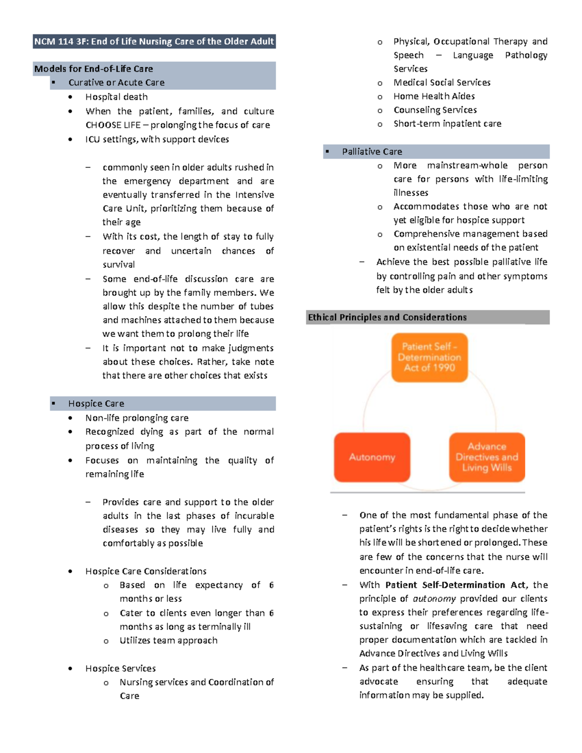 654491413 NCM 114 3F - End-of-Life Care Notes for Older Adults - Studocu