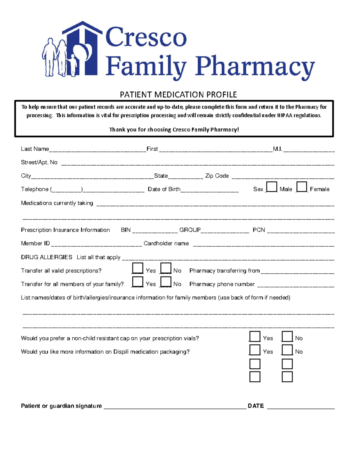 2021-RHSHC Patient Medication Profile Form for Pharmacy Processing ...