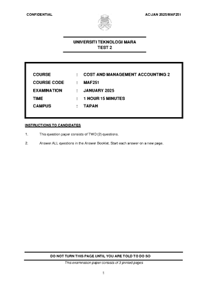Cost and Management accounting - MAF251 - UiTM - Studocu