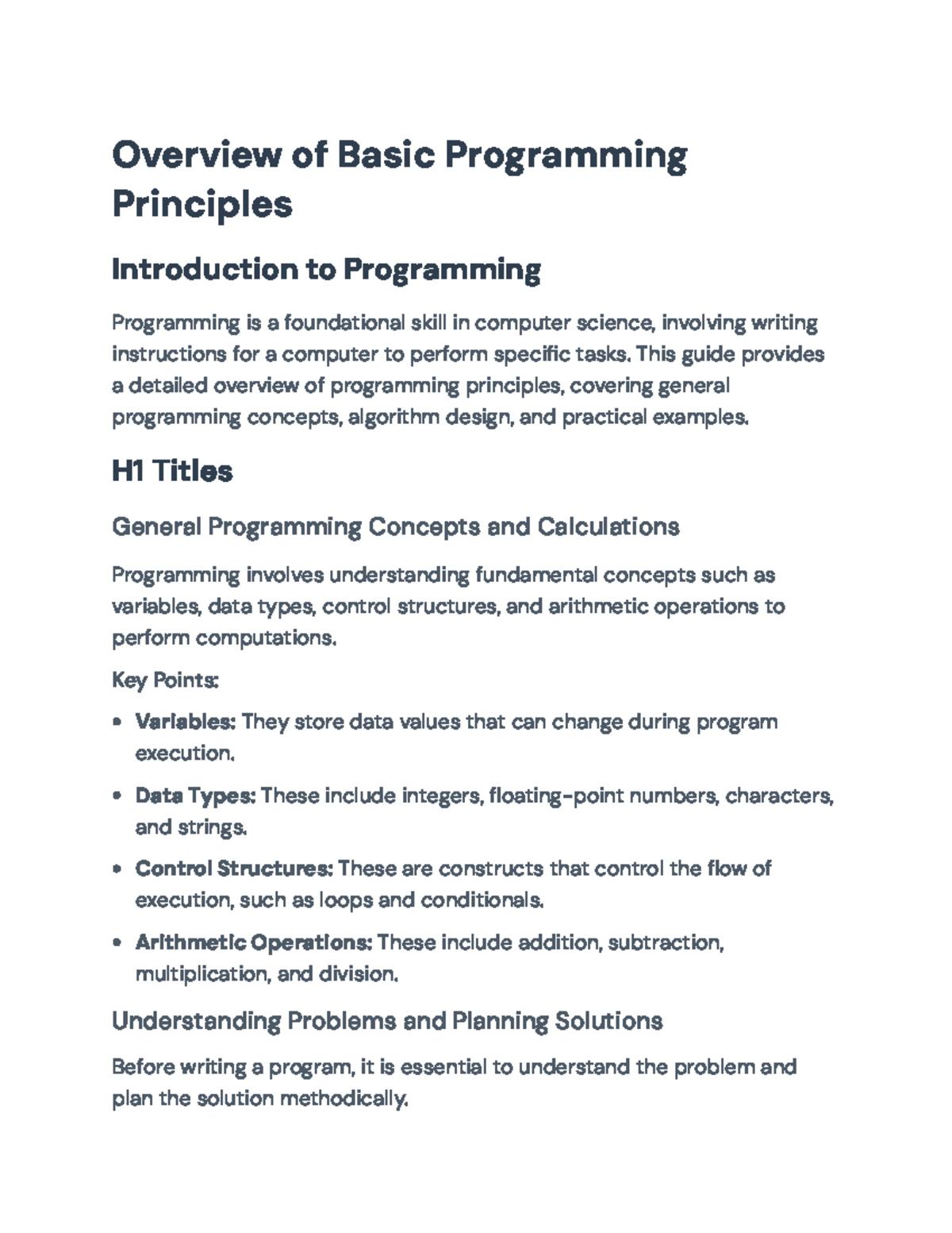 Overview of Basic Programming Principles - CS101 Lecture Notes ...