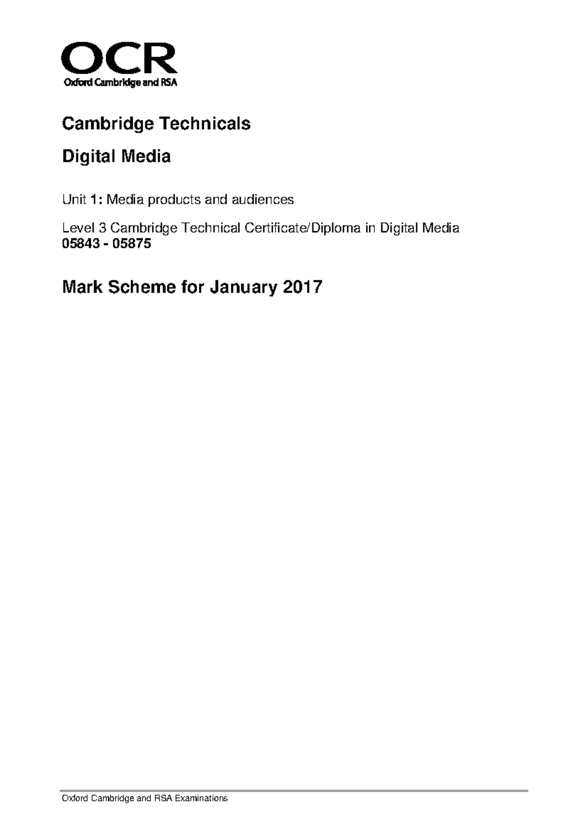 Cambridge Technicals Digital Media Level 3 Unit 1 Mark Scheme - Jan ...
