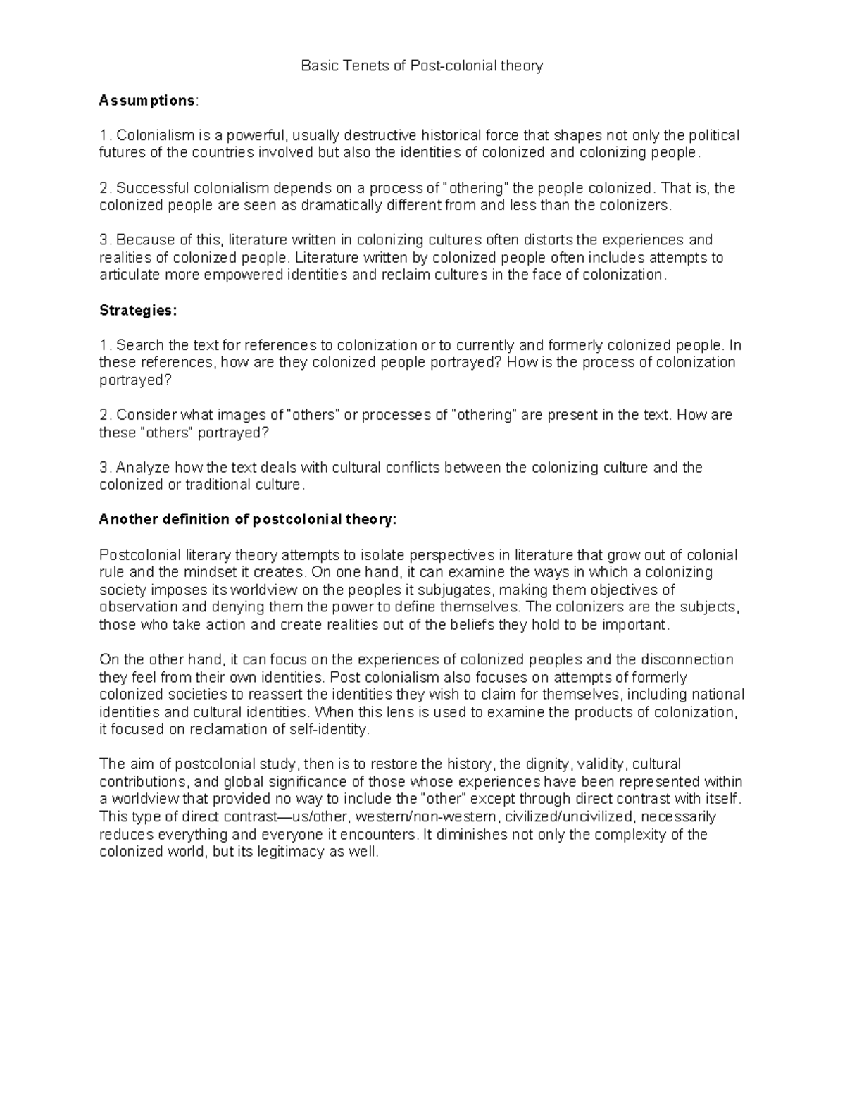 Postcolonialism: Key Concepts and Theories Explored in Literature - Studocu