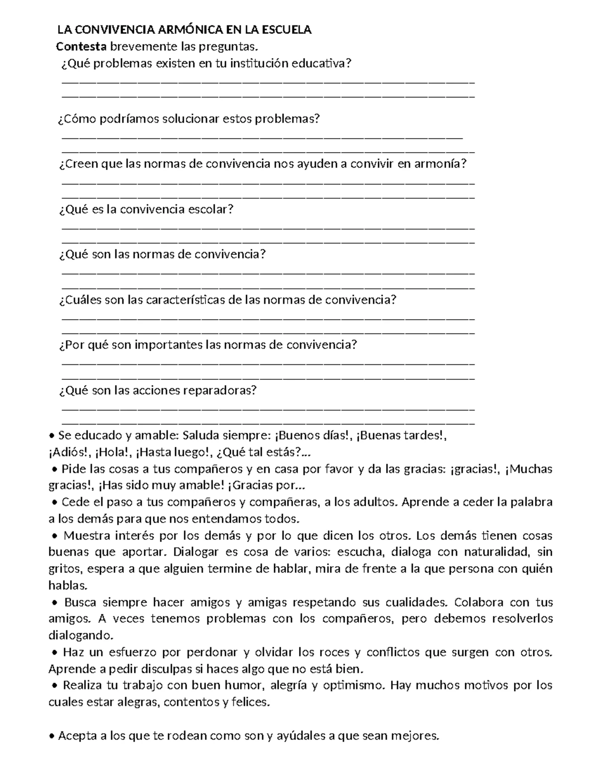 **Título: Aprendizaje sobre Normas de Convivencia en el Aula - Grado 5 ...