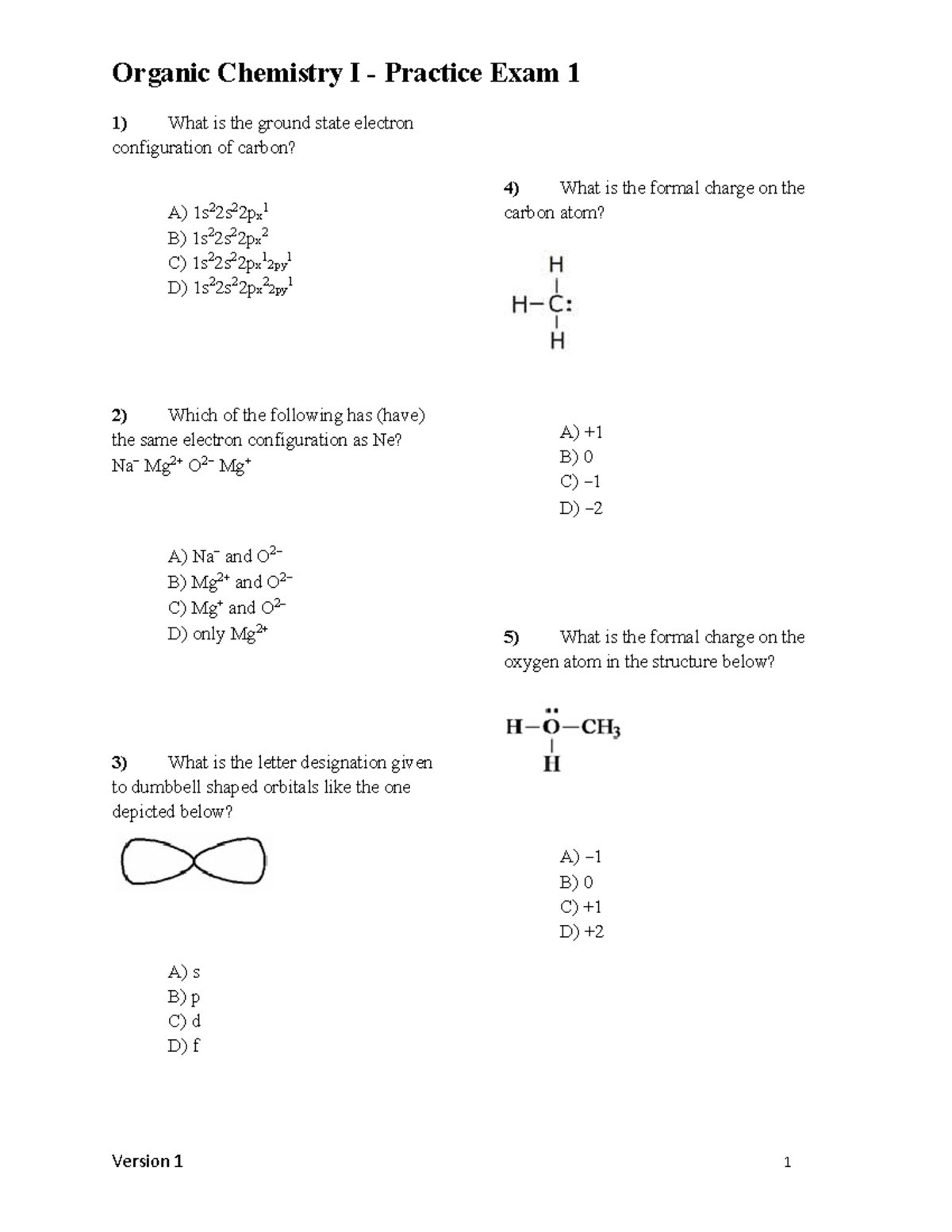 Organic Chemistry I - Practice Exam 1 Questions and Answers - Studocu