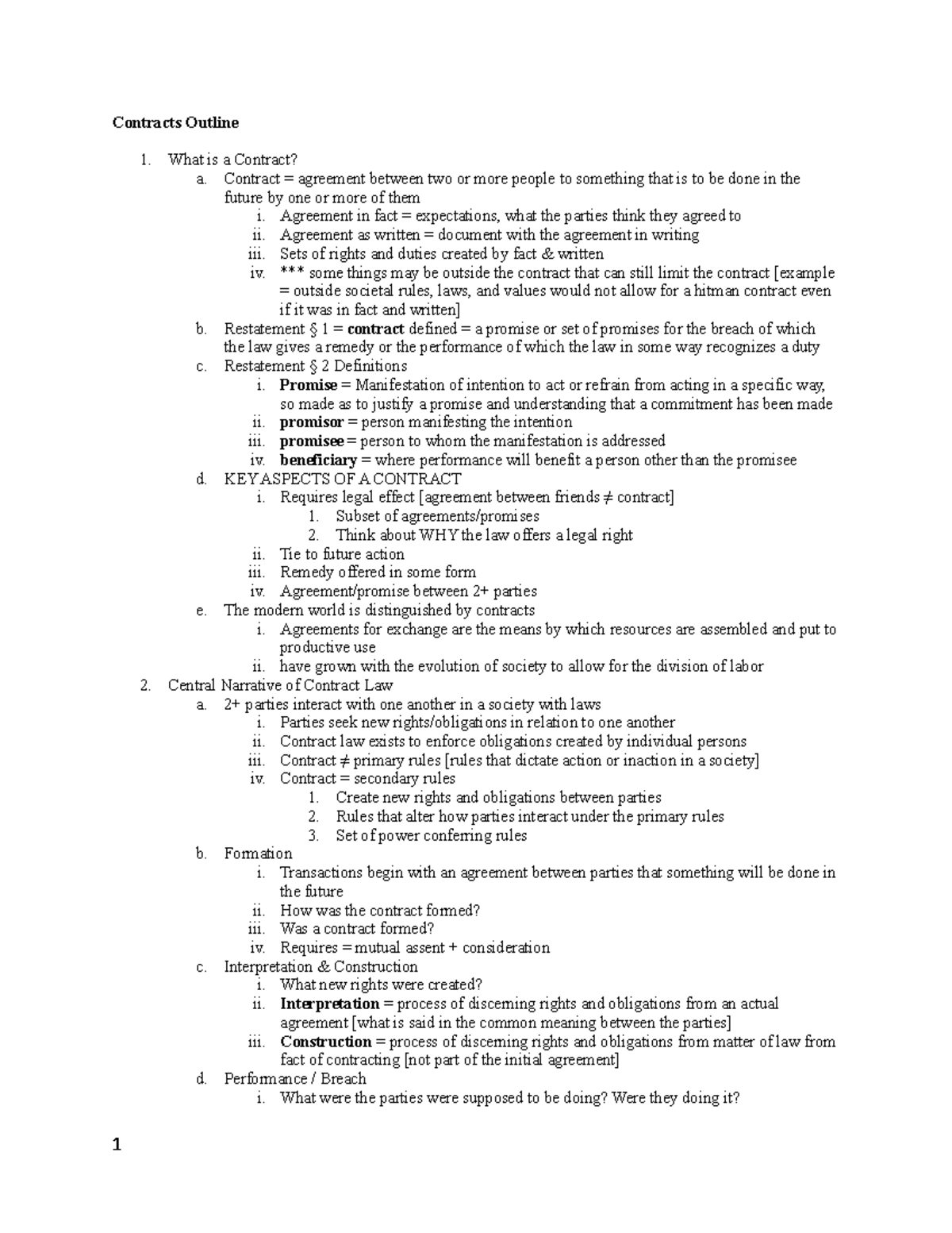 Contracts Law Study Guide: 2021 Kar Outline on Key Concepts - Studocu