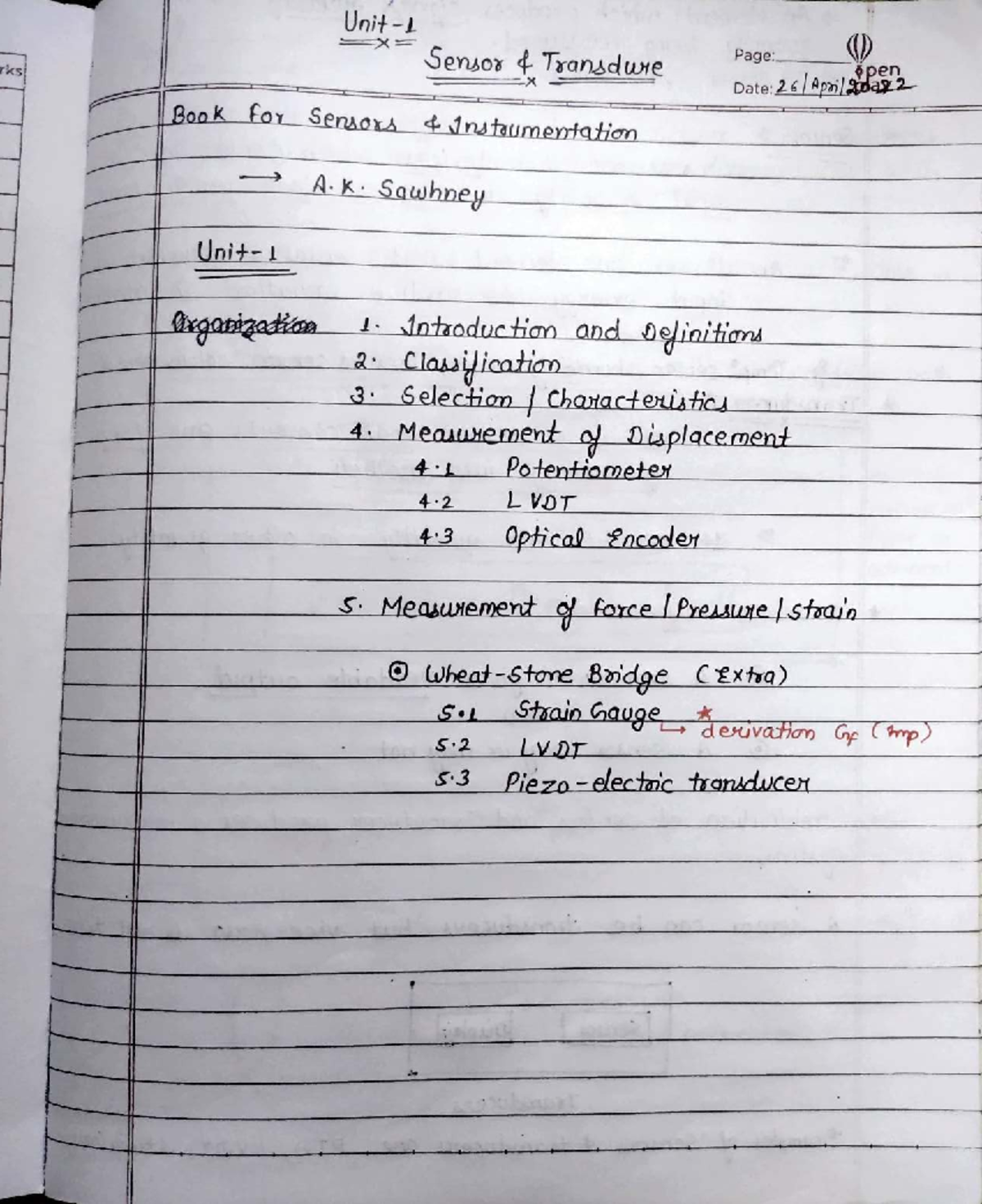 Unit 1 Sensor and Instrumentation Notes - BOE405 (2002 Edition) - Studocu