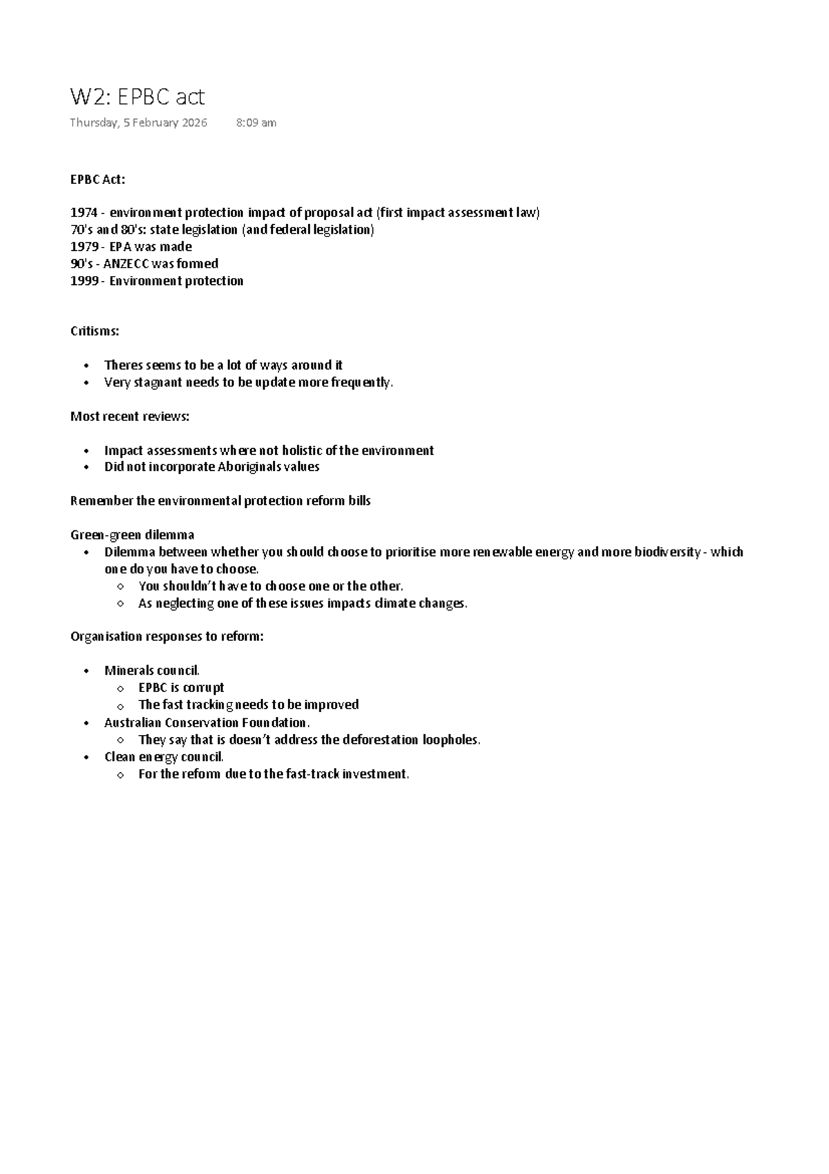 W2: EPBC Act Overview and Critiques - Environmental Impact Assessment ...