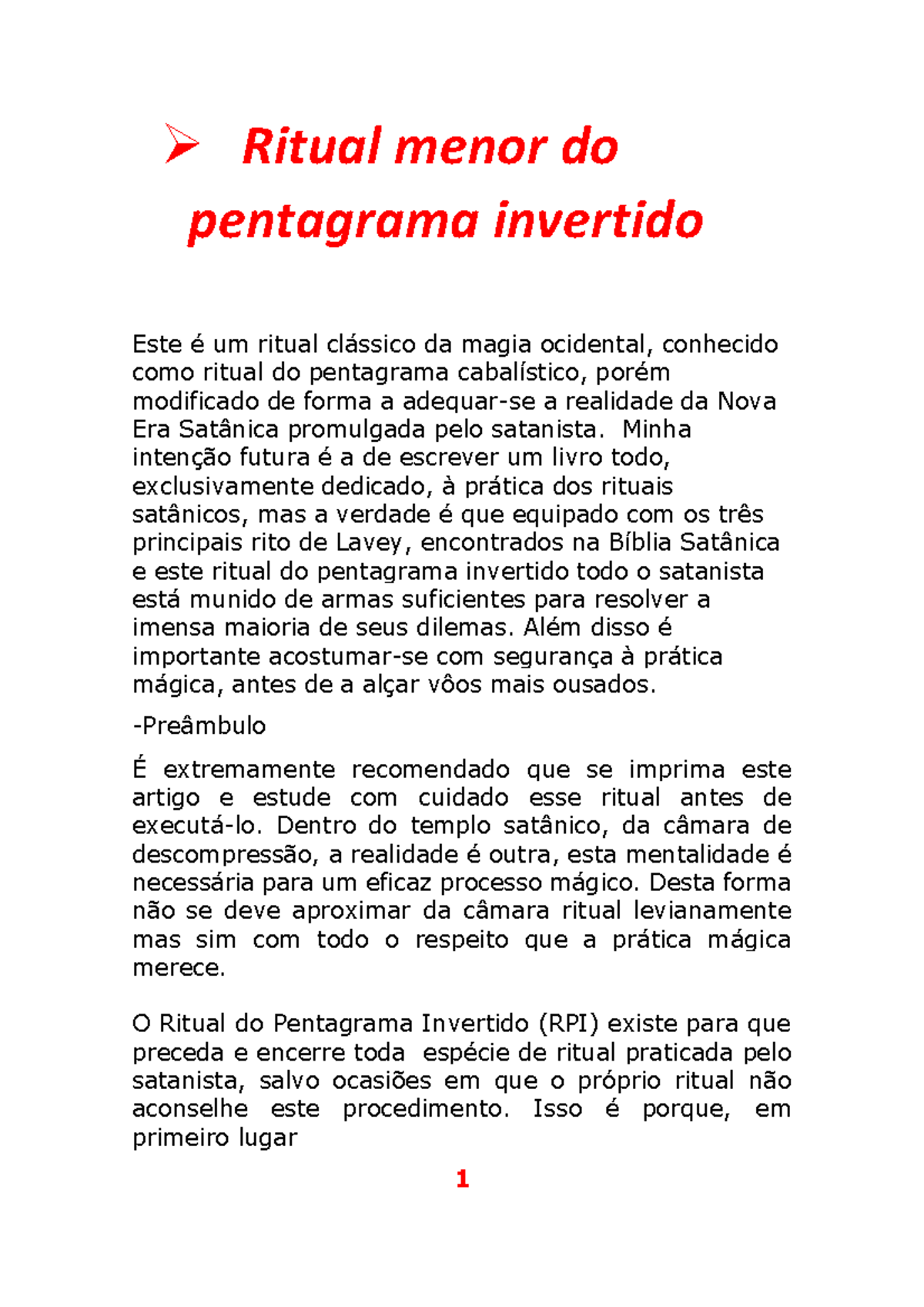 Ritual Menor do Pentagrama Invertido: Práticas e Procedimentos - Studocu