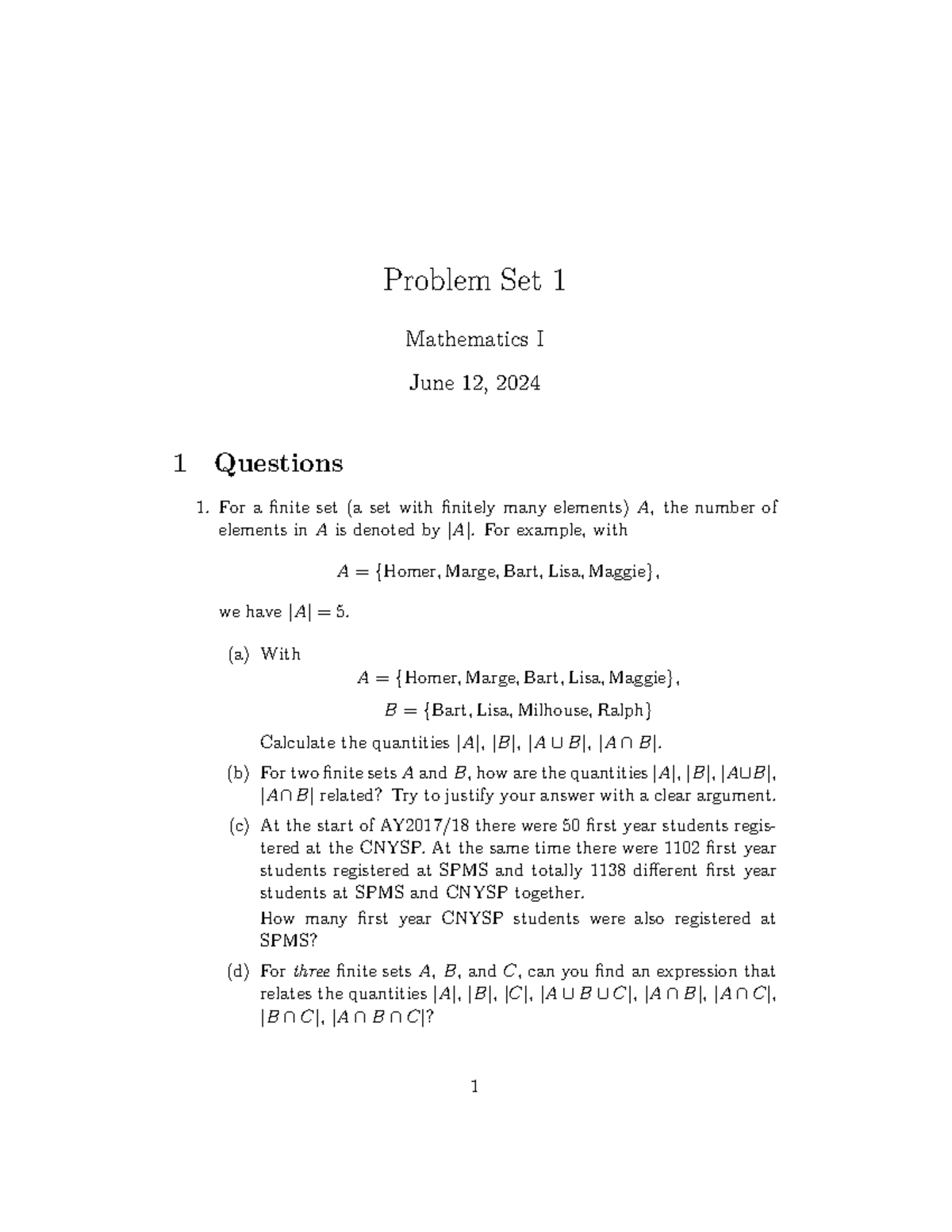 Problemset 01 - Tutorial 1 - Problem Set 1 Mathematics I June 12, 2024 ...