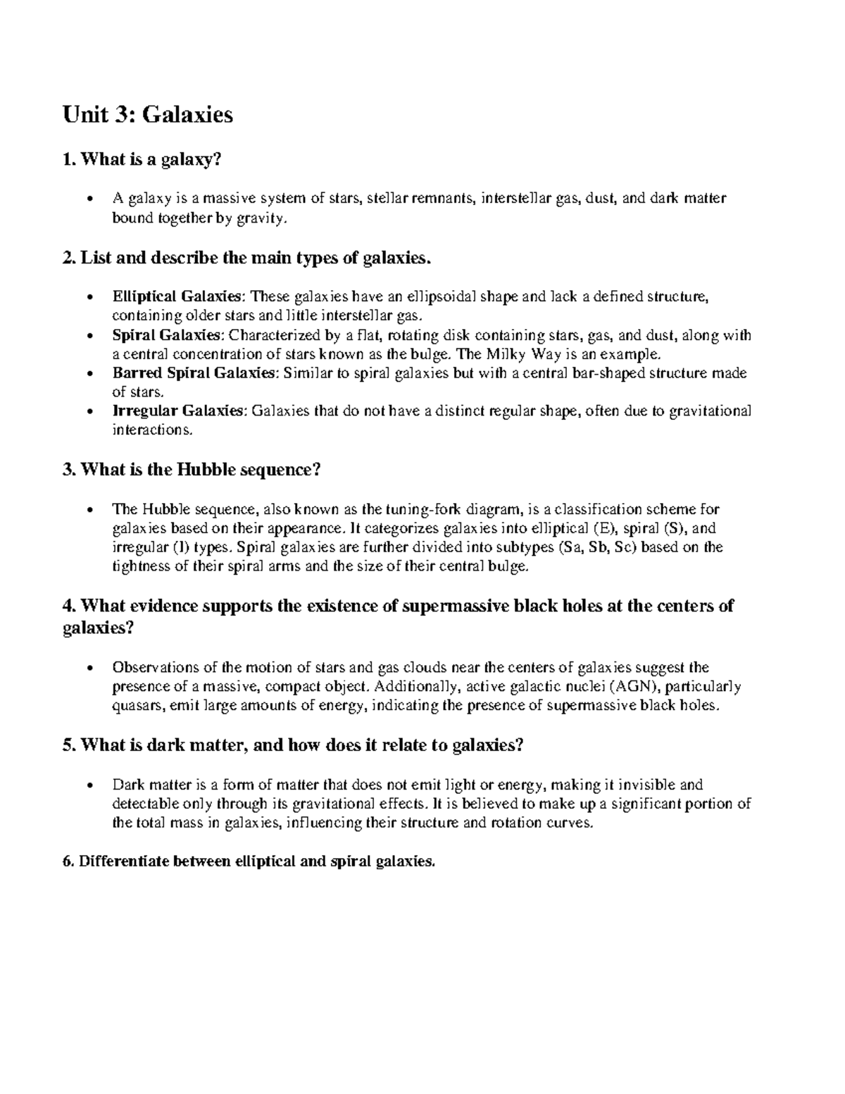 Space Science - Internal Assessment II: Unit 3 on Galaxies and Their ...