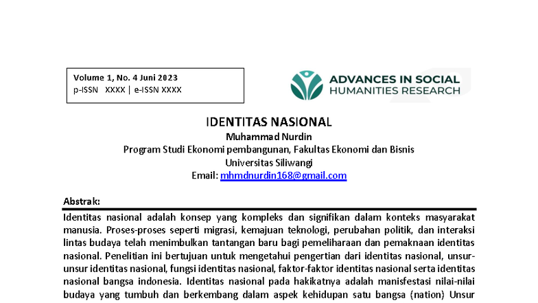 Identitas Nasional: Konsep dan Implikasi di Indonesia (Vol 1 No 4 ...