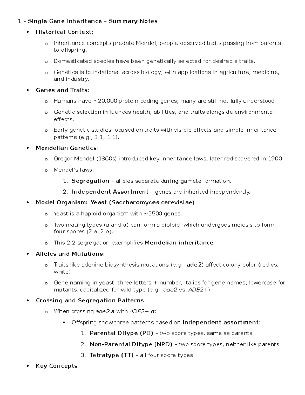 Genetics 101: Single Gene Inheritance & Key Concepts Summary Notes ...