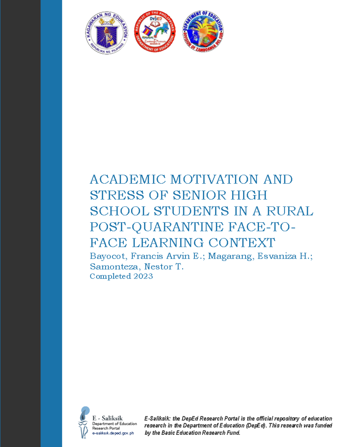IX 2023 Academic Motivation & Stress in Rural Senior High Students ...