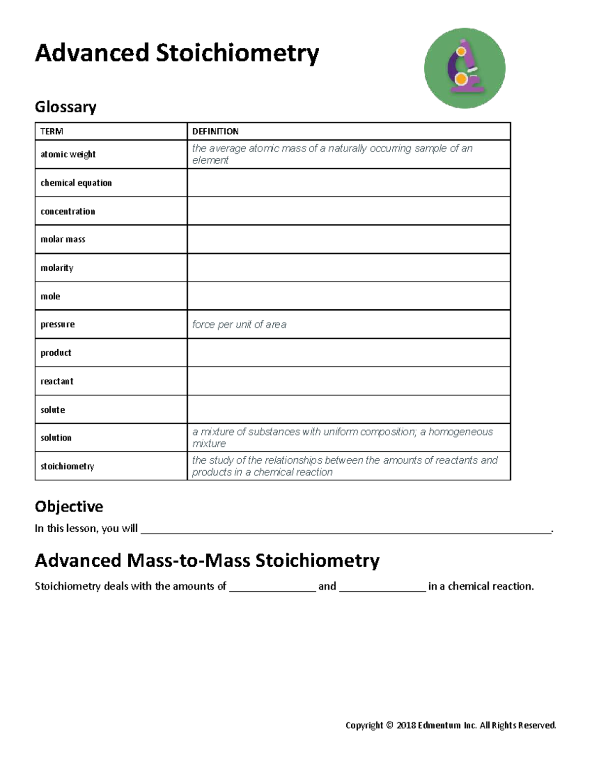 Advanced Stoichiometry Glossary: Key Terms & Concepts - Studocu