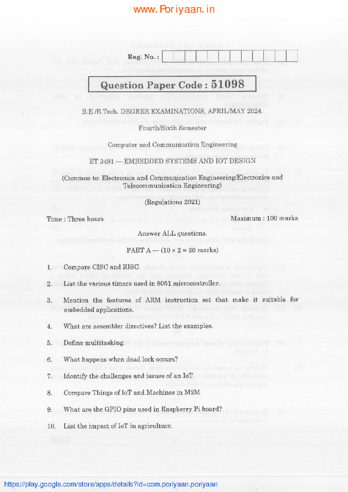 Embedded Systems & IoT Design - ET3491 2024 April/May Exam Paper - Studocu