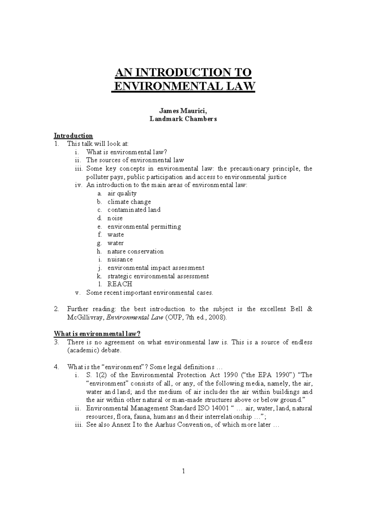 Environmental Law Overview: Key Concepts and Principles - Studocu