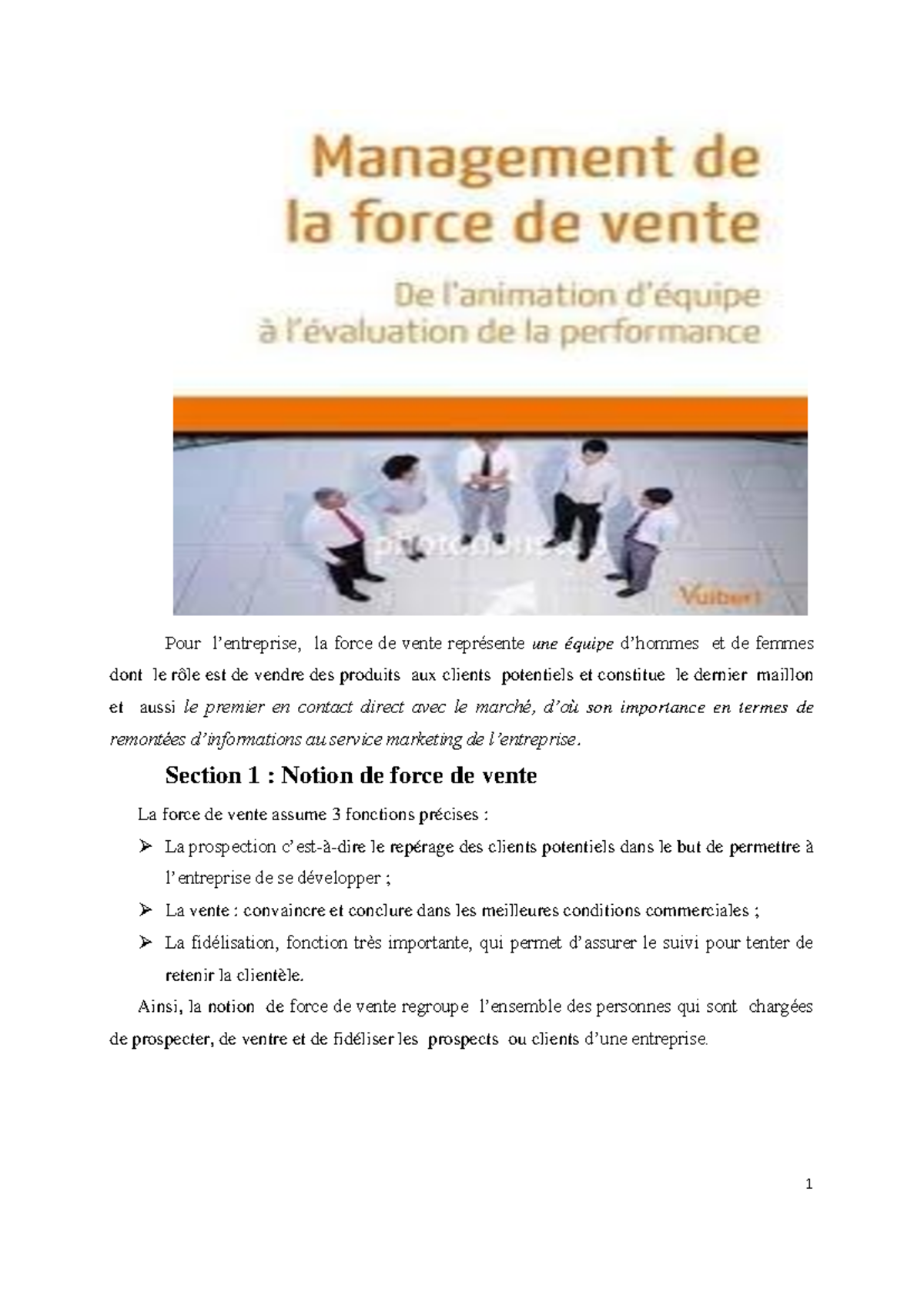 Gestion de la force de vente : Concepts et pratiques essentielles - Studocu