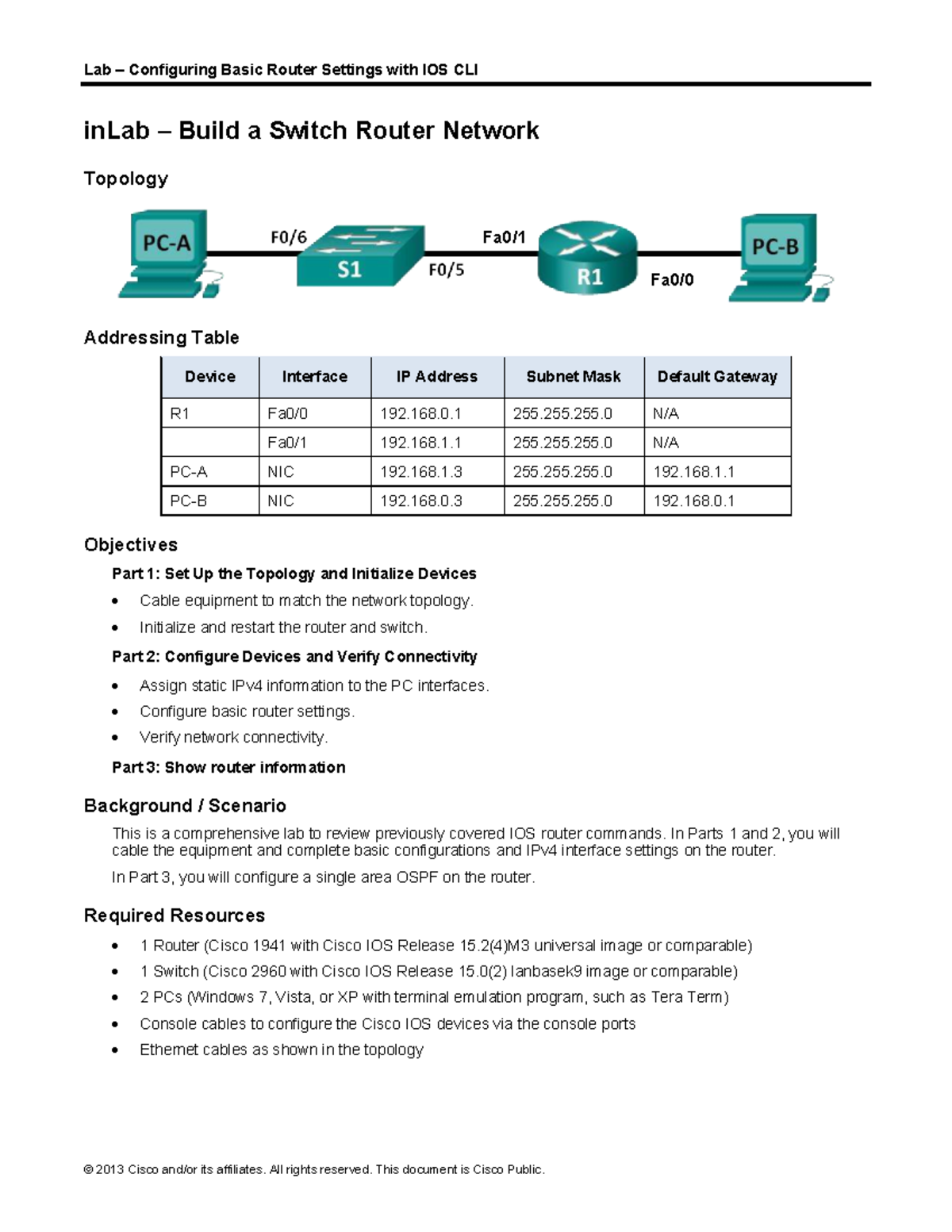 Lab Week 10: Configuring Basic Router Settings with IOS CLI - Studocu