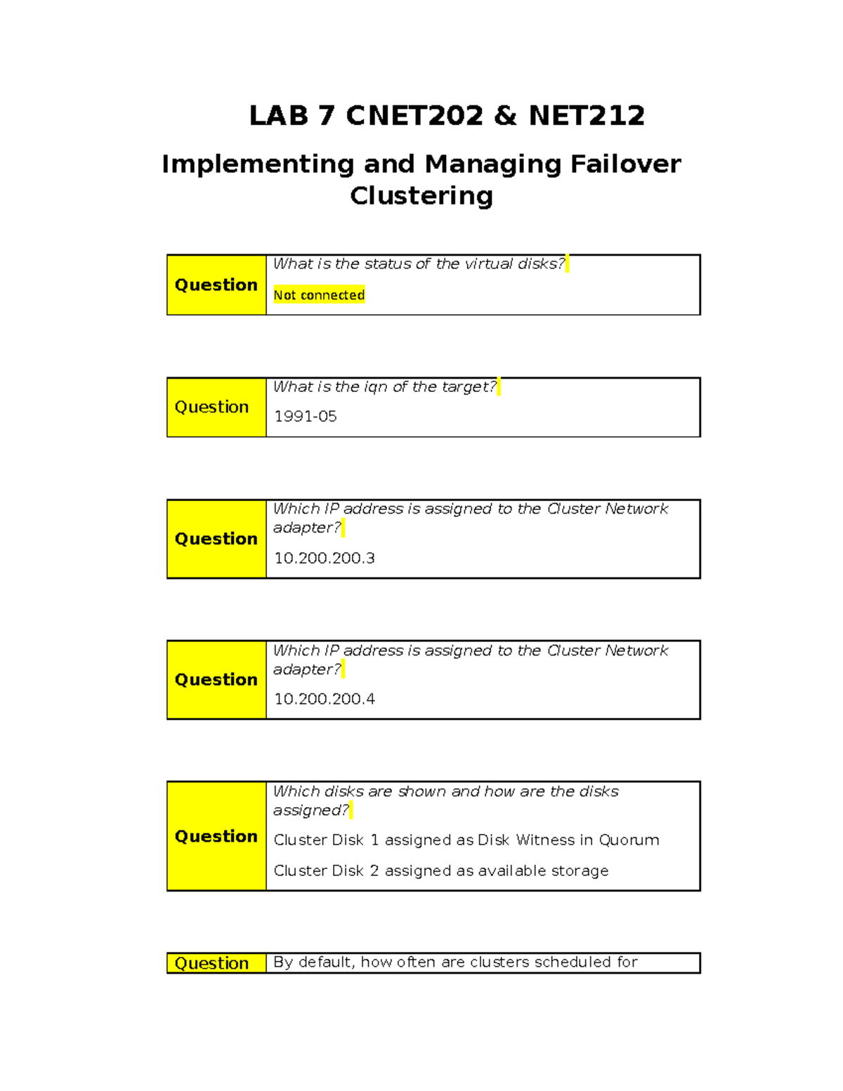 Student LAB 7 - LAB 7 CNET202 & NET Implementing and Managing Failover ...