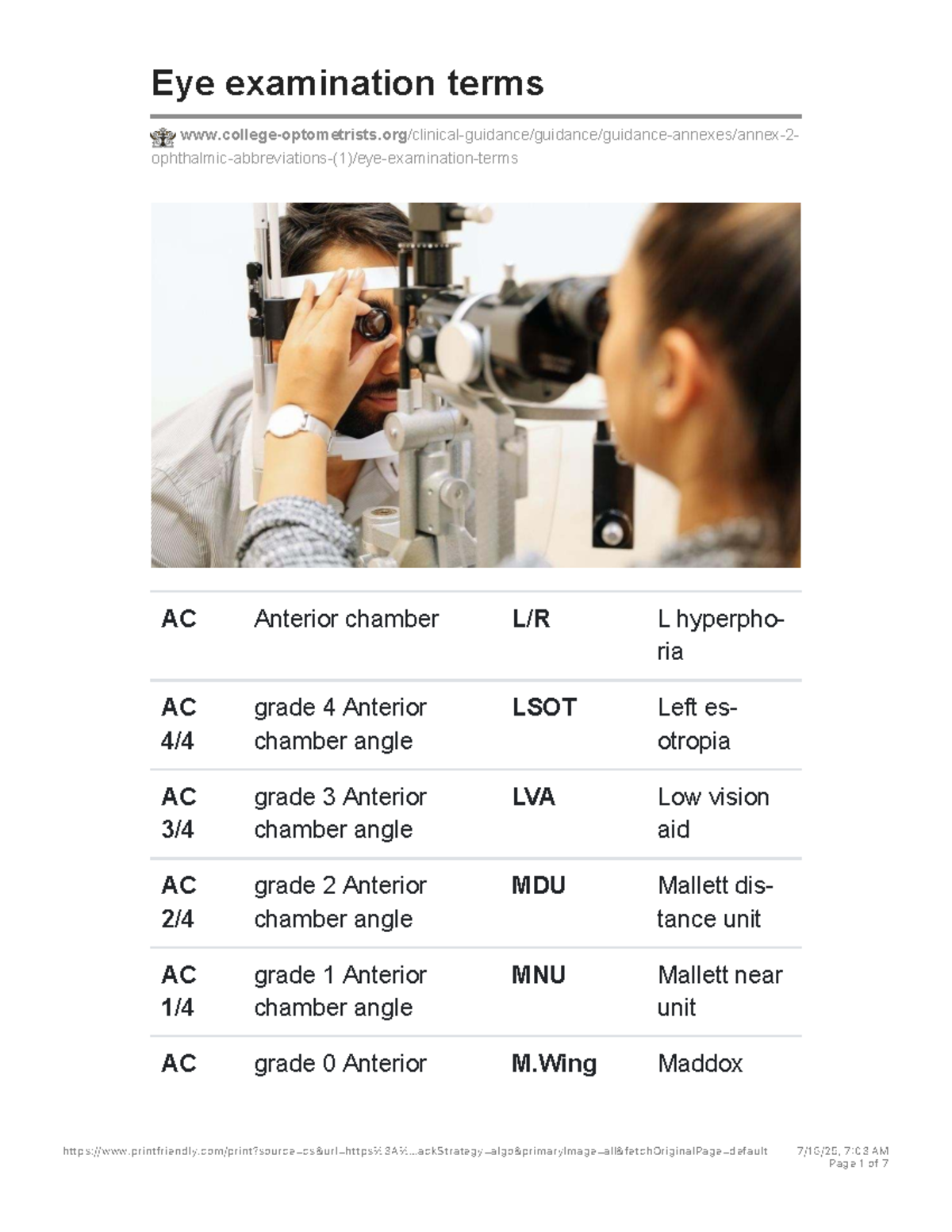 Eye Examination Terms - Hhhh (AC, LSOT, ALT, NCT) - Studocu