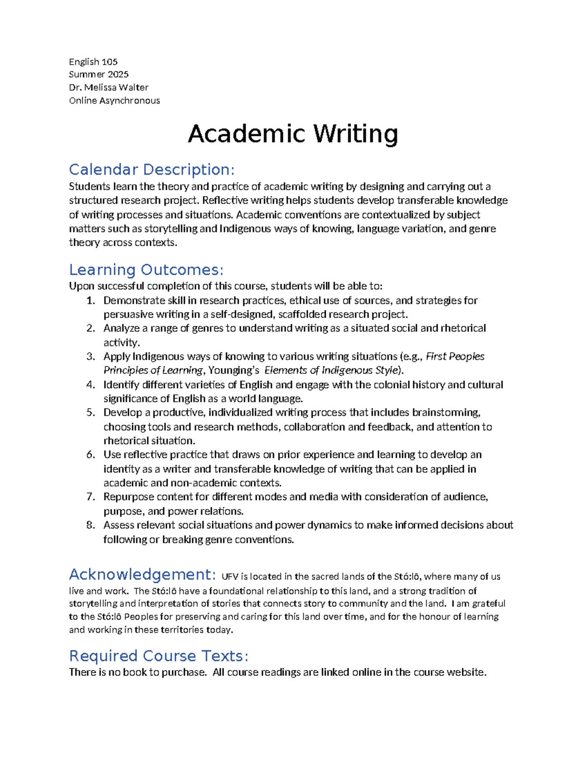 ENGL 105 Summer 2025 Academic Writing Course Syllabus & Calendar - Studocu