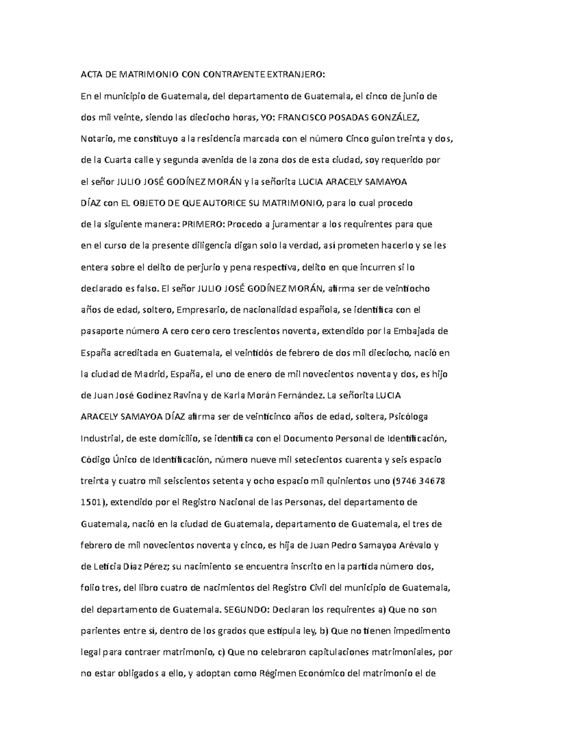 ACTA DE Matrimonio CON Contrayente Extranjero - ACTA DE MATRIMONIO CON ...