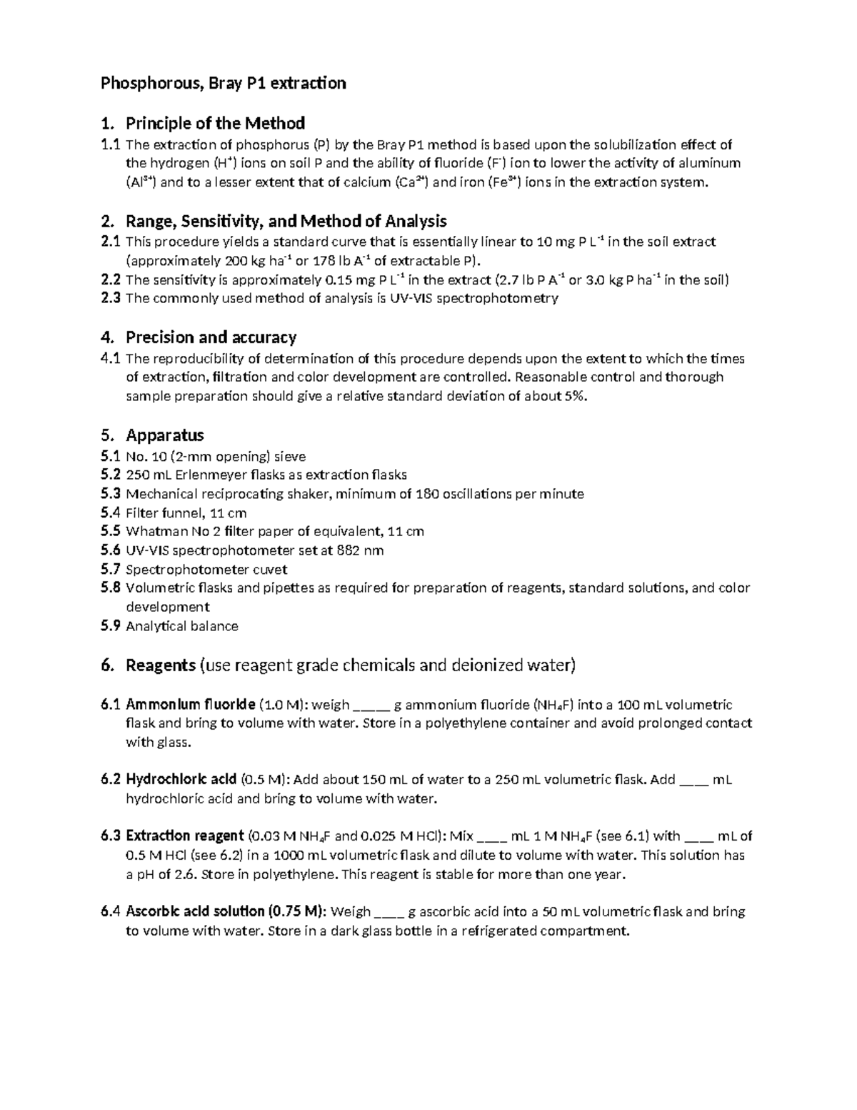 Bray P1 Method for Phosphorus Extraction: Principles and Procedures ...