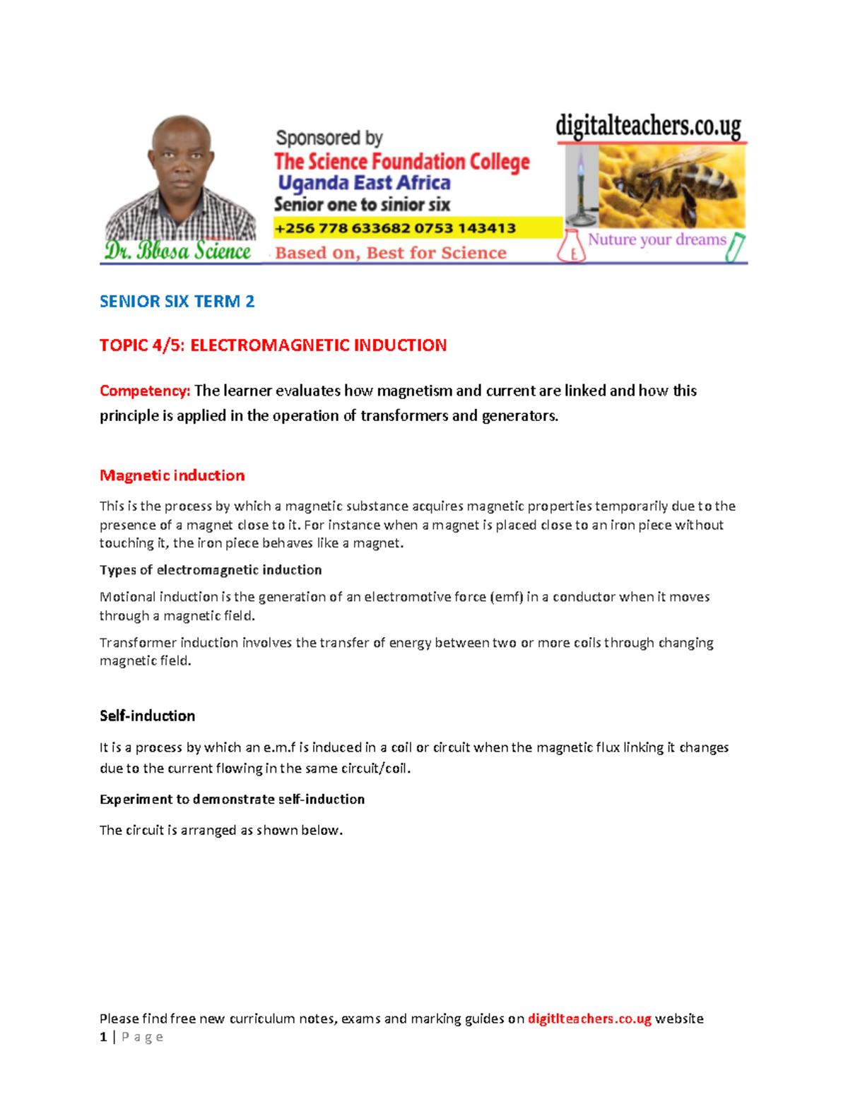 A Level Physics SVI Topic 29: Electromagnetic Induction Notes - Studocu
