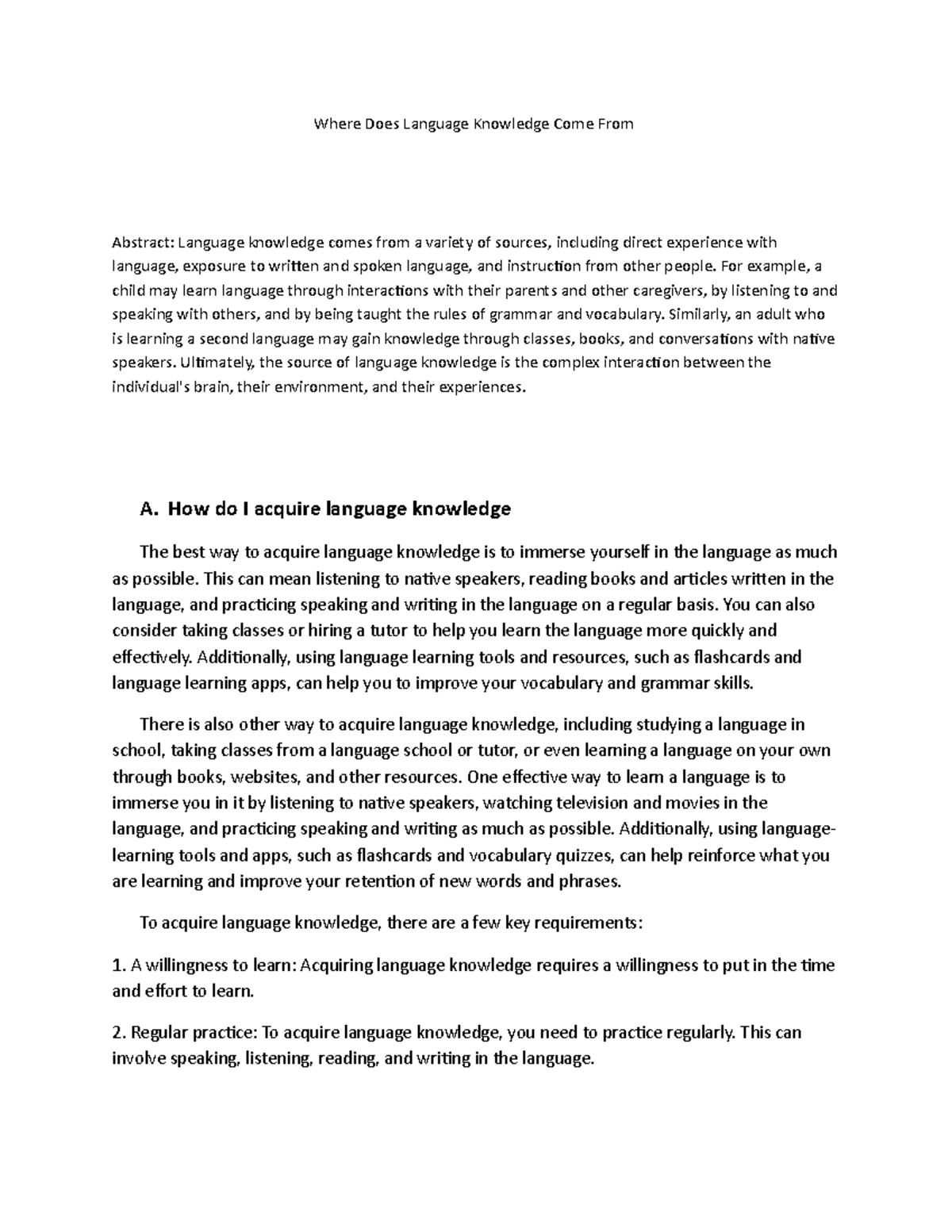 Understanding the Sources and Theories of Language Knowledge - Studocu