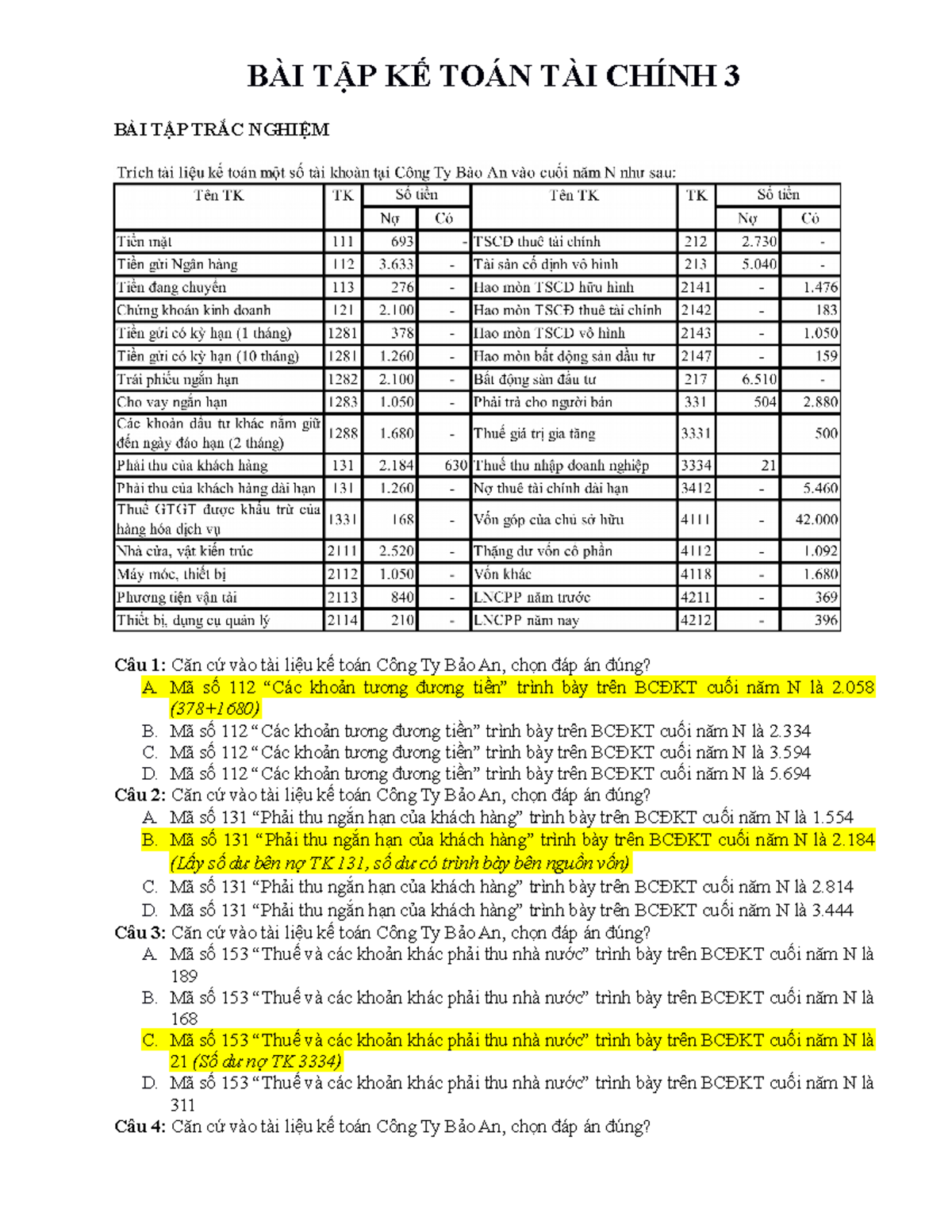 Bài Tập Kế Toán Tài Chính 3 - BT KTTC3 CLC HK2 ST6 - Studocu