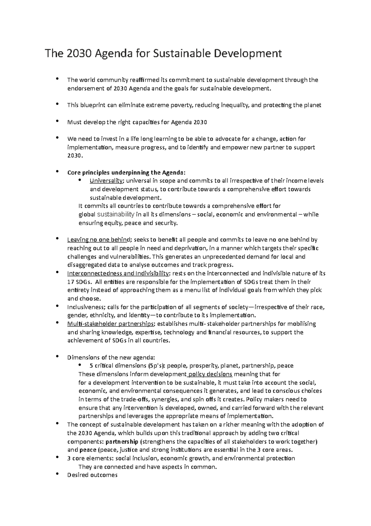 BUS1SBY - Notes - The 2030 Agenda for Sustainable Development The world ...
