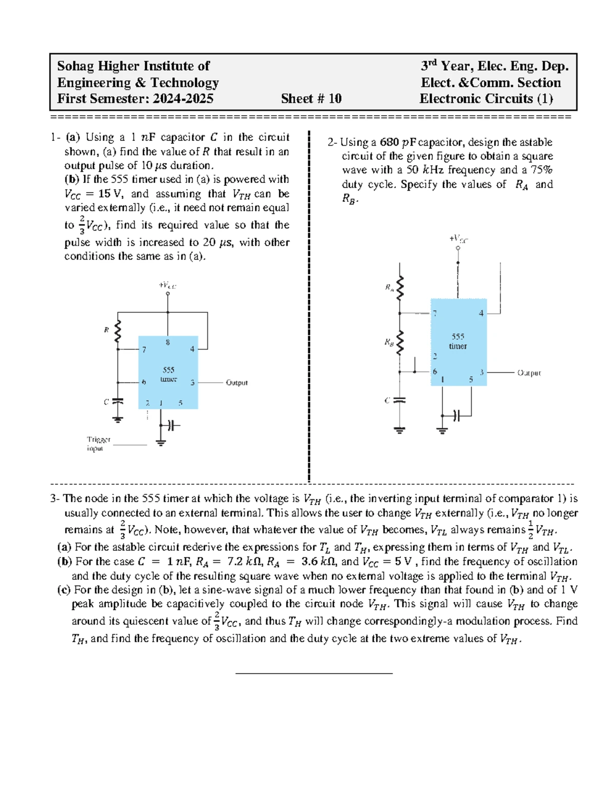 Sheet 6 EE 322 - Electronic Circuits: Multistage Amplifiers & Frequency ...