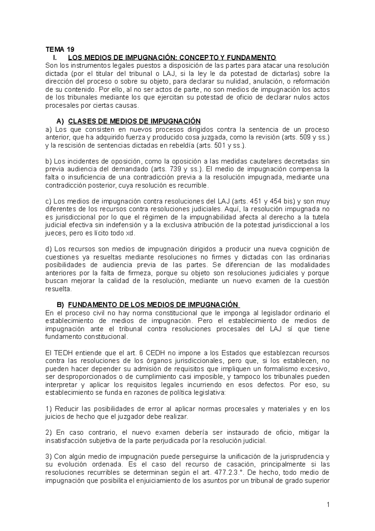 TEMA 19 - Resumen sobre los Medios de Impugnación en el Proceso Civil ...