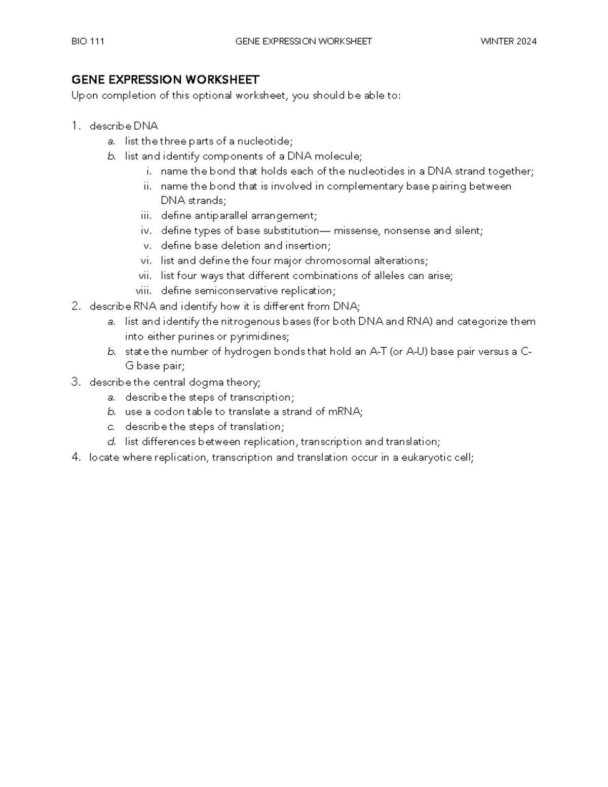 Gene expression worksheet - GENE EXPRESSION WORKSHEET ####### Upon ...
