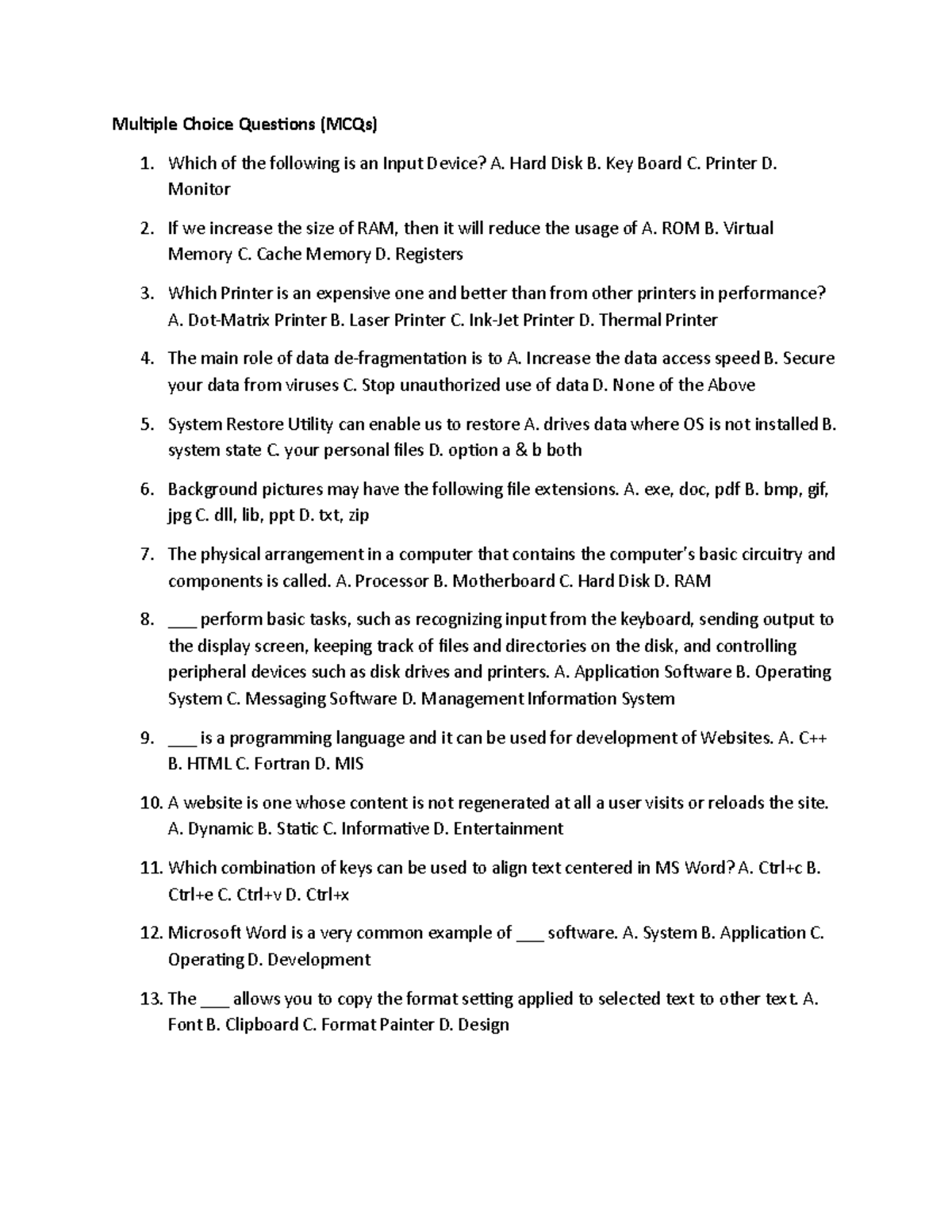Computer Practical - Sample Questions for Exam (CP-101) - Studocu