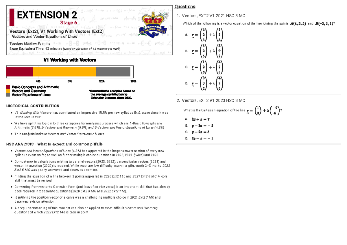 Vectors and Vector Equations of Lines HSC Questions (EXT2) - Studocu