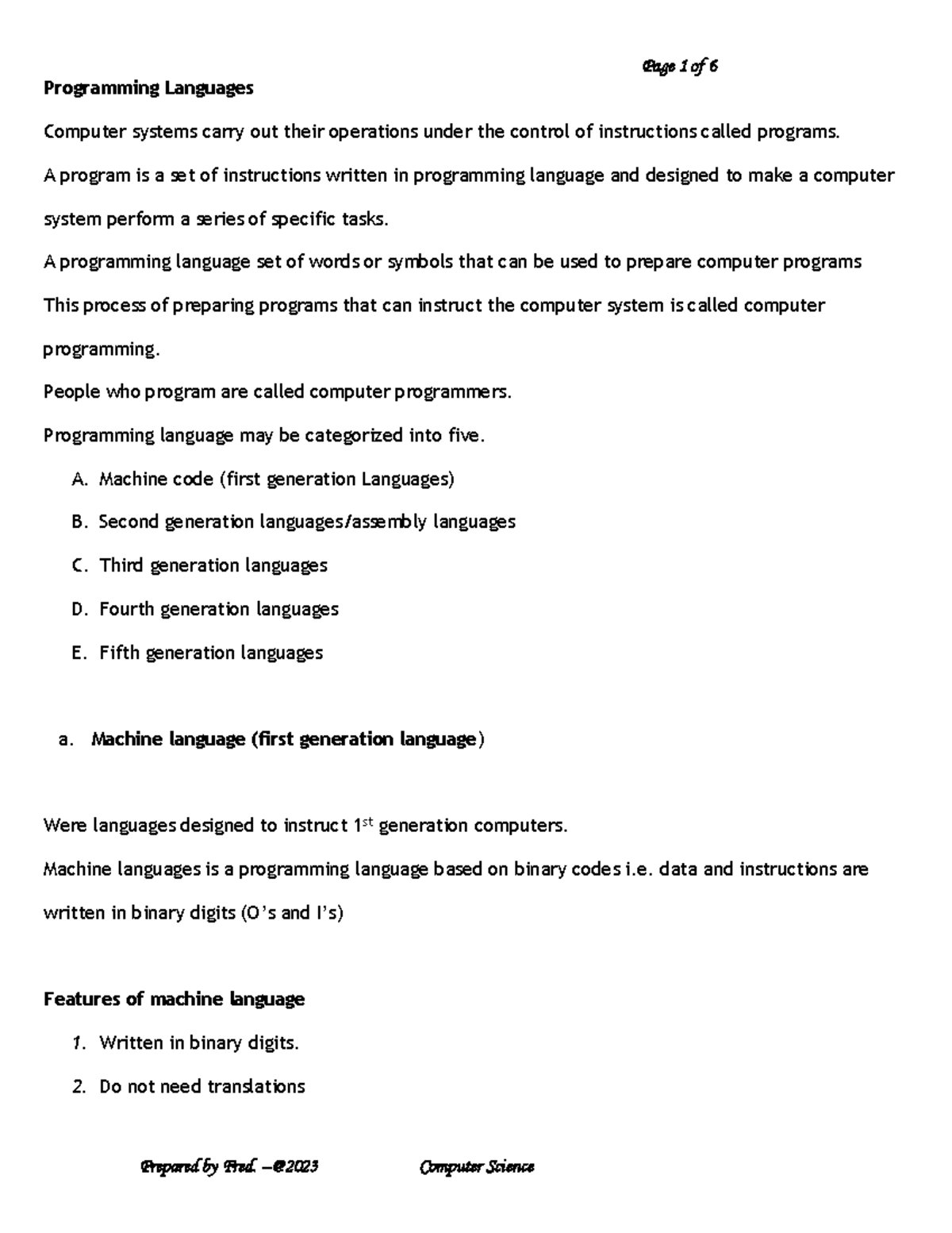 CS101: Overview of Programming Languages and Their Generations - Studocu