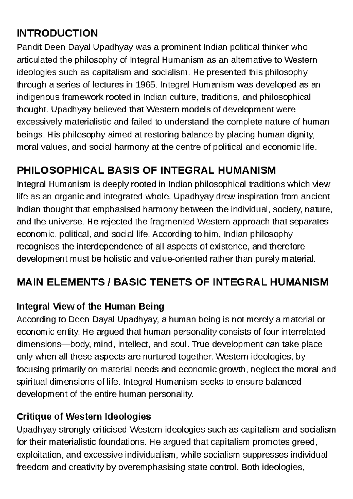 DEEN 101: Assignment on Integral Humanism by Pandit Deen Dayal Upadhyay ...