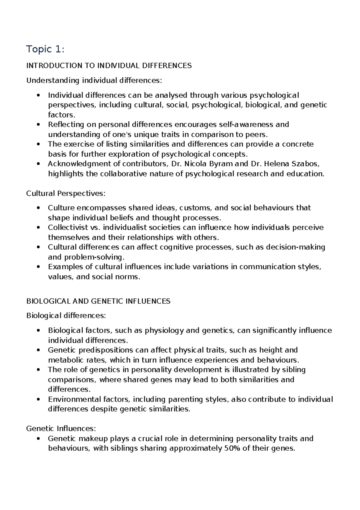 Individual EXAM Sheet - Summaries of each topic within the module ...