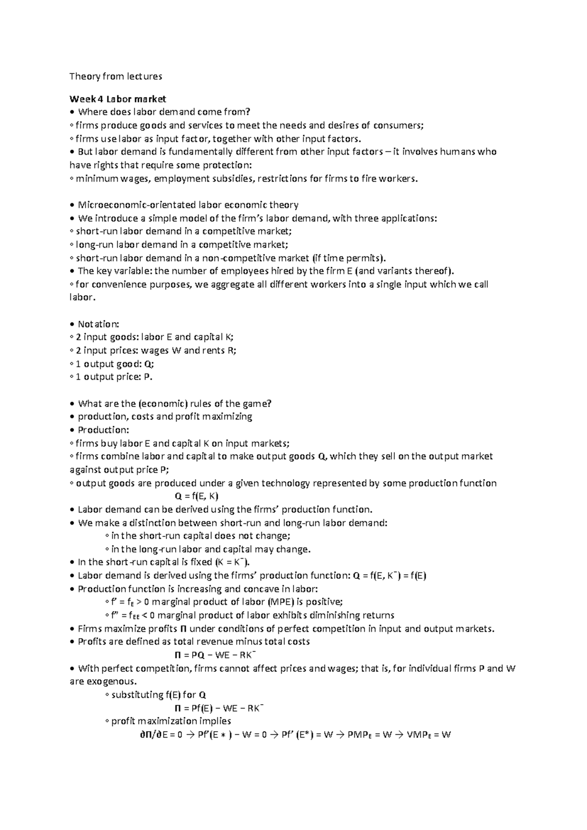 Theory from Lectures: Labor Economics (Week 4) - Labor Demand Dynamics ...