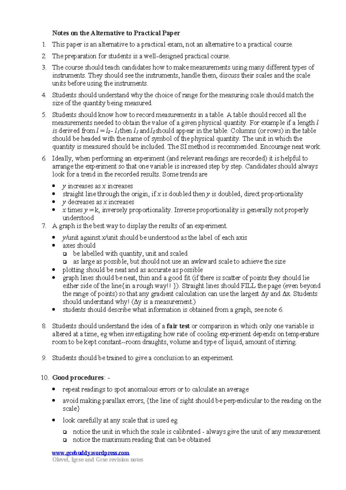 Alternative to Practical Exam Preparation Notes for Physics - OLevel ...