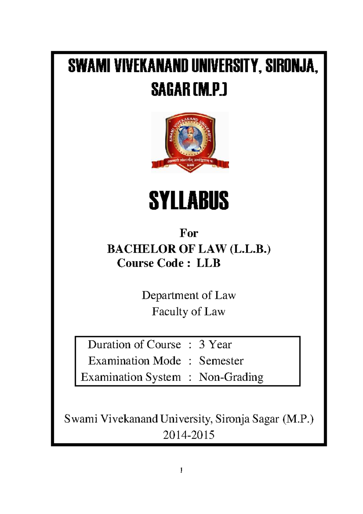 66-LLB - 3 Year Syllabus for Bachelor of Law at Swami Vivekanand ...