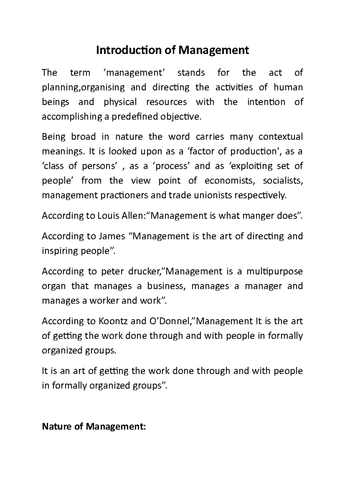 Introduction to Management Concepts - Chptr 1 Overview - Studocu