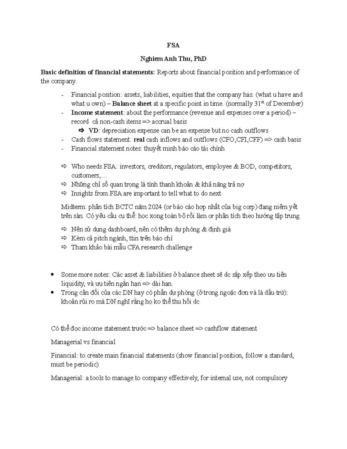 FSA Midterm Notes: Analyzing Financial Statements for 2024 - Studocu