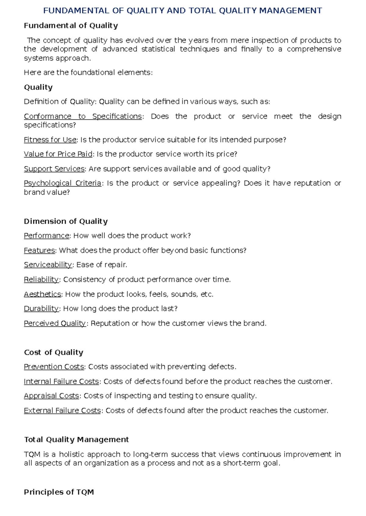 OPMAN 101: Fundamentals of Quality & Total Quality Management Lecture ...