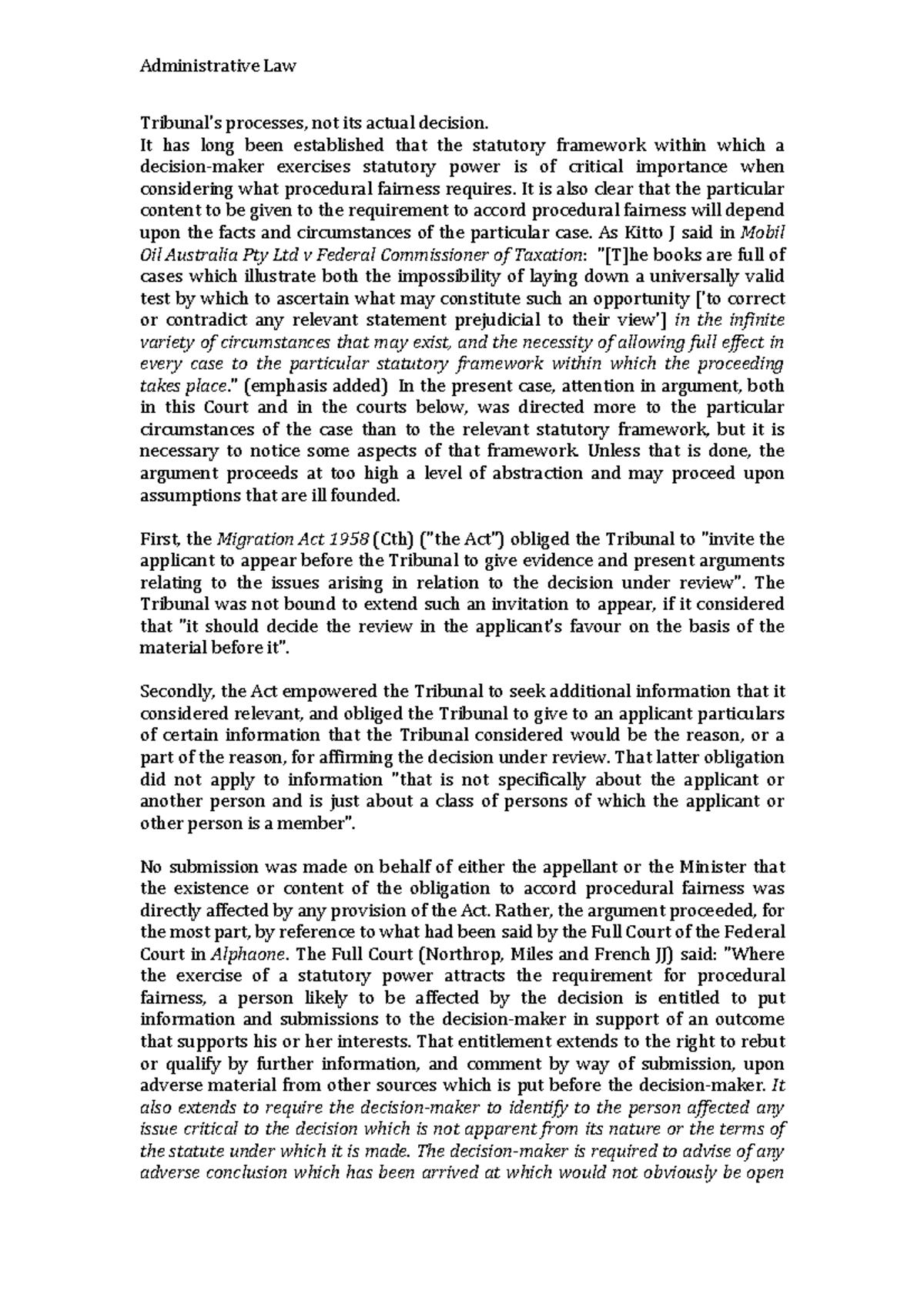 Administrative Law: Tribunal's Fairness & Procedural Requirements - Studocu