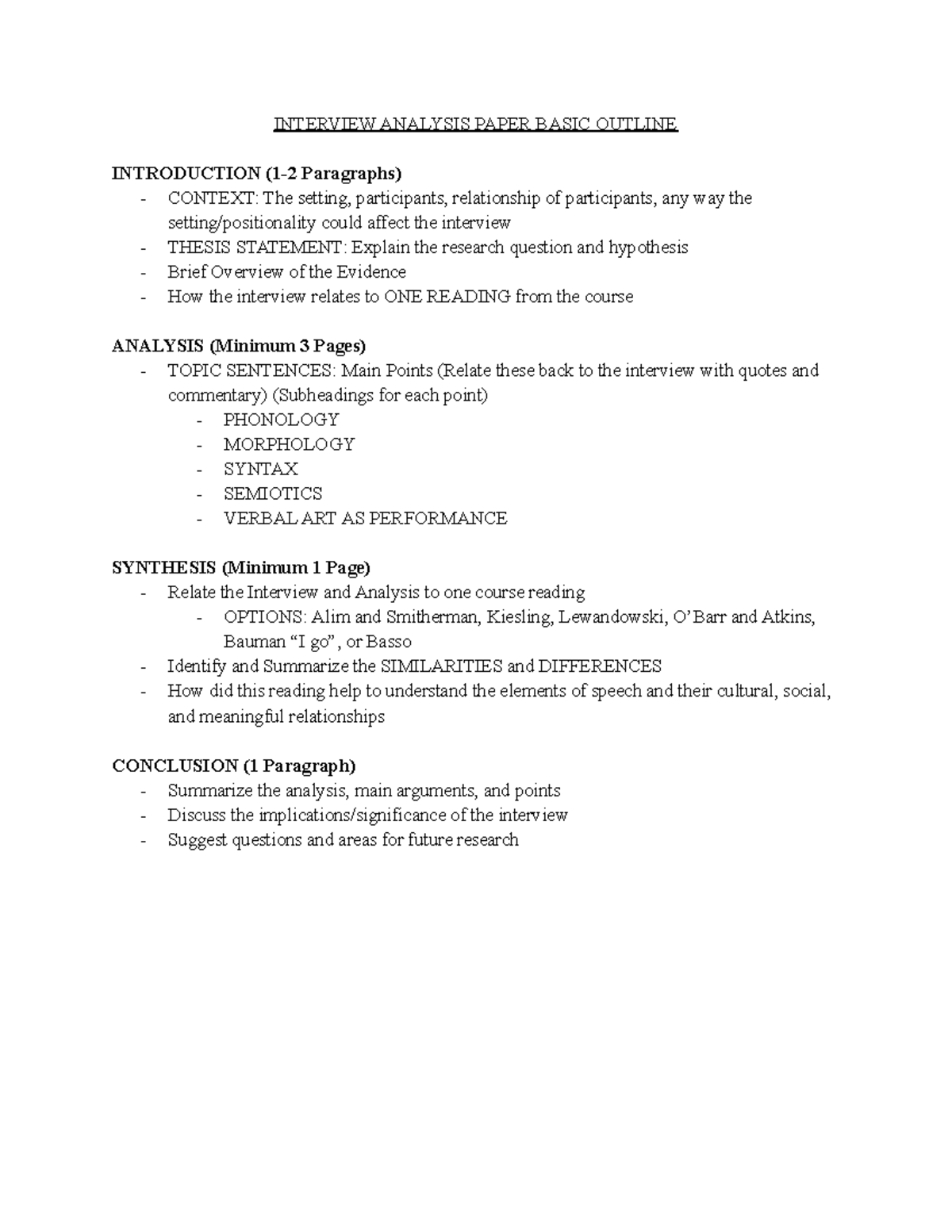 Interview Analysis Paper Outline: Insights and Structure - Studocu